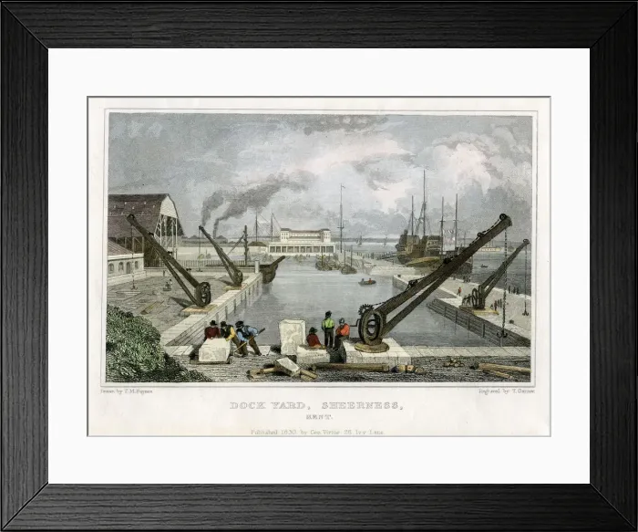 Framed Print : Dock Yard, Sheerness, Kent, 1830. Artist: T Garner Framed Print : Dock Yard, Sheerness, Kent, 1830. Artist: T Garner