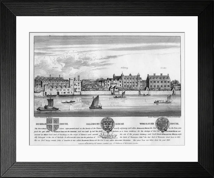 Framed Print : Durham House, Salisbury House, and Worcester House, London, c1630 (1808) Framed Print : Durham House, Salisbury House, and Worcester House, London, c1630 (1808)