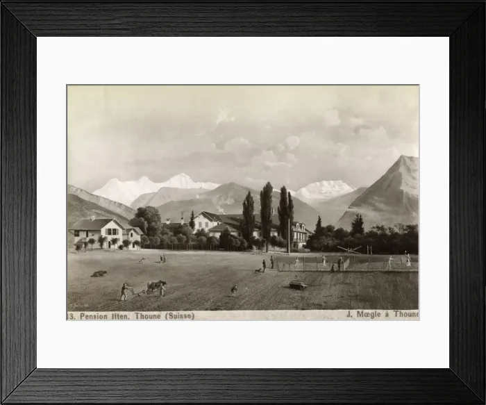 Framed Print : Pension Liten, Thun, Switzerland, 1885. Artist: J Moegle Framed Print : Pension Liten, Thun, Switzerland, 1885. Artist: J Moegle
