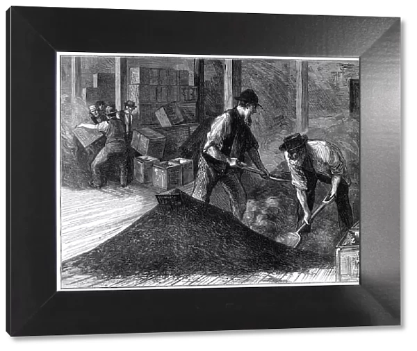 Bulking tea at a tea warehouse, 1874