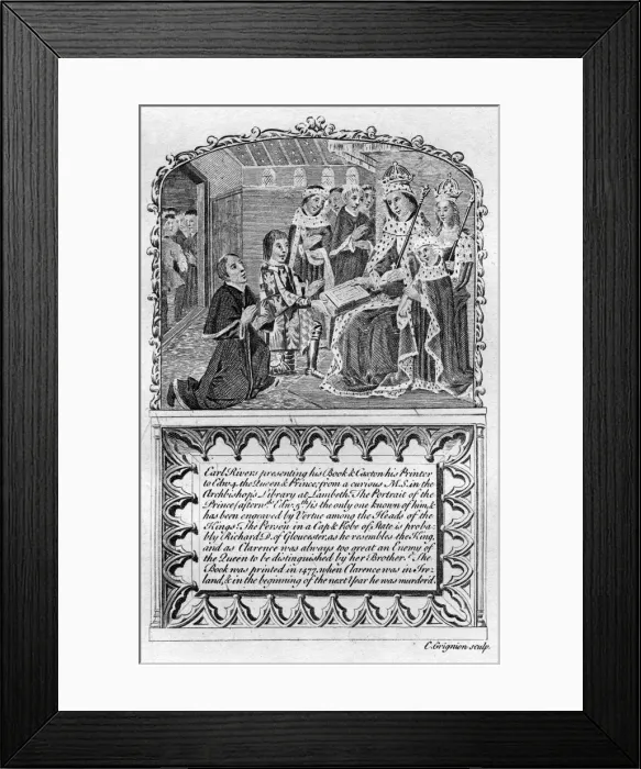 Framed Print : Earl Rivers presents his book to King Edward IV, c1477 (late 18th or early 19th century(?)). Artist: Charles Grignion Framed Print : Earl Rivers presents his book to King Edward IV, c1477 (late 18th or early 19th century(?)). Artist: Charles Grignion