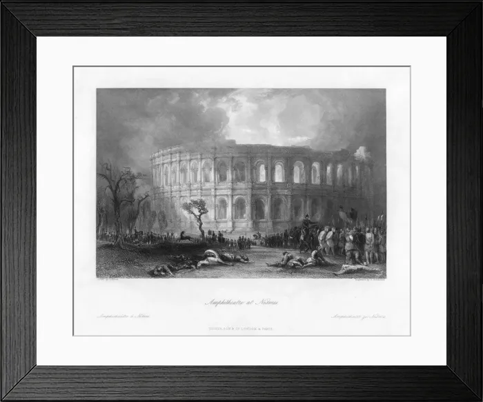 Framed Print : Amphitheatre at Nismes, France, 19th century(?). Artist:s Bradshaw Framed Print : Amphitheatre at Nismes, France, 19th century(?). Artist:s Bradshaw