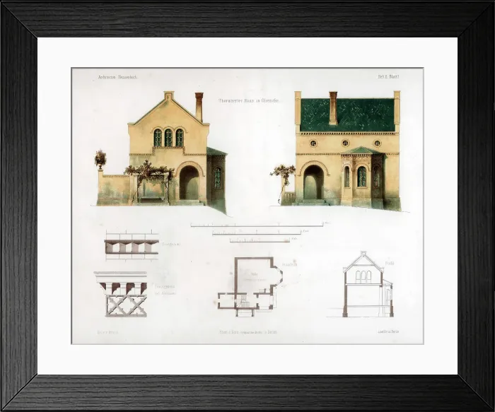 Framed Print : Design for a house in Glienicke, Germany, c1850. Artist: Anst von W Loeillot Framed Print : Design for a house in Glienicke, Germany, c1850. Artist: Anst von W Loeillot