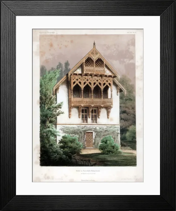 Framed Print : Gable on a residential building, Schonhausen, near Berlin, Germany, c1850. Artist: Anst von W Loeillot Framed Print : Gable on a residential building, Schonhausen, near Berlin, Germany, c1850. Artist: Anst von W Loeillot