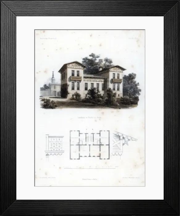 Framed Print : Design for a country house in Moabit, near Berlin, Germany, c1850. Artist: Anst von W Loeillot Framed Print : Design for a country house in Moabit, near Berlin, Germany, c1850. Artist: Anst von W Loeillot