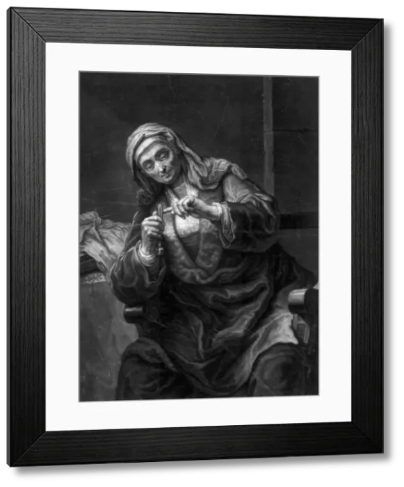 Framed Print : Old Woman Cutting Her Nails, 18th or 19th century. Artist: J Haid Framed Print : Old Woman Cutting Her Nails, 18th or 19th century. Artist: J Haid