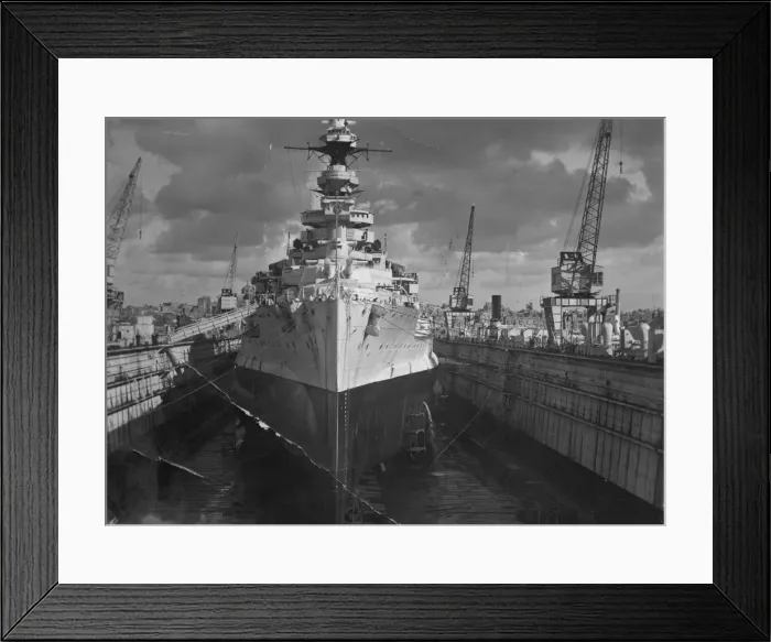 Framed Print : British battleship HMS Malaya in a floating dock, Malta, c1937 Framed Print : British battleship HMS Malaya in a floating dock, Malta, c1937