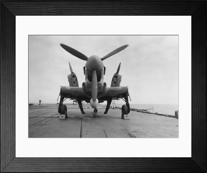 Framed Print : Fairey Firefly aircraft ready to be transported to the hangar lift, HMS Venerable, 1945 Framed Print : Fairey Firefly aircraft ready to be transported to the hangar lift, HMS Venerable, 1945