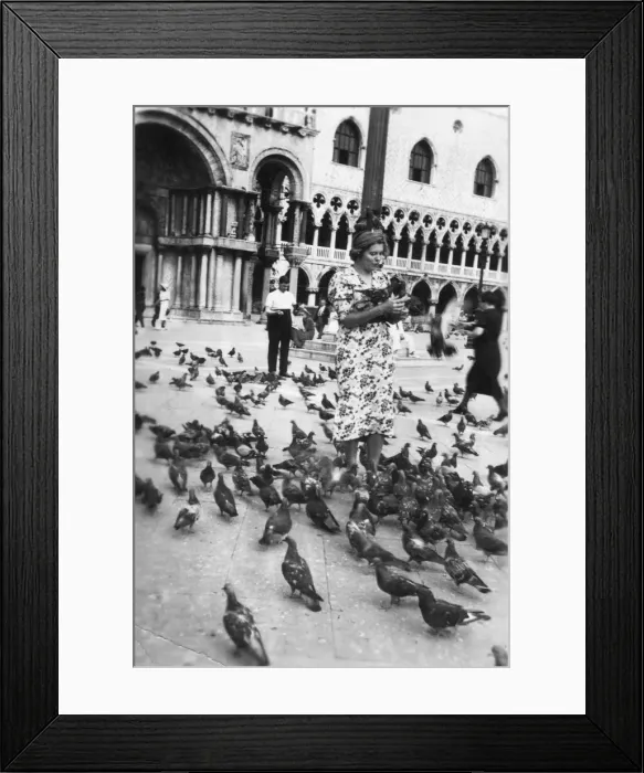 Framed Print : Woman surrounded by pigeons, St Marks Square, Venice, Italy, 1938 Framed Print : Woman surrounded by pigeons, St Marks Square, Venice, Italy, 1938