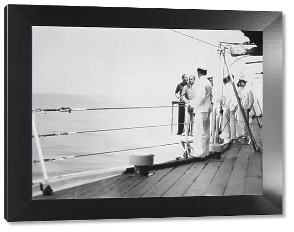 American actor and film director Douglas Fairbanks, Sr on board HMS Malaya, Venice, Italy 1938