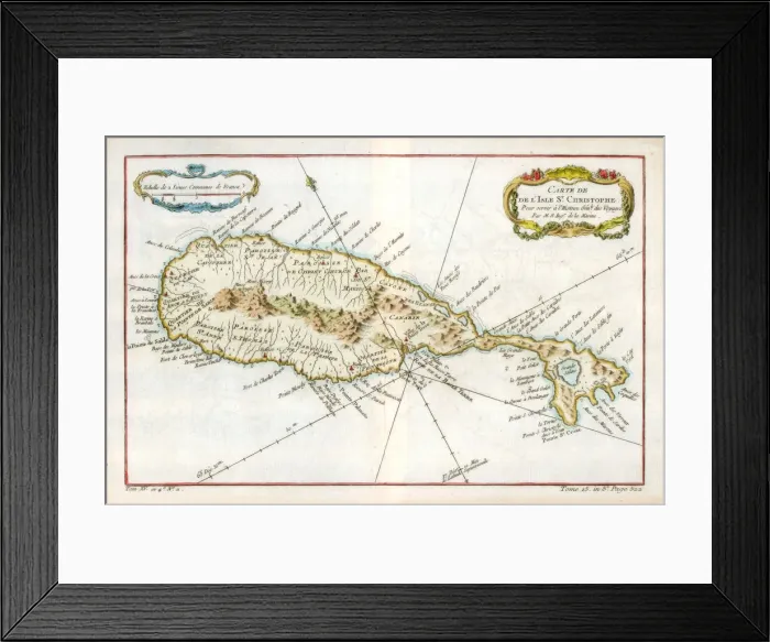 Framed Print : Map of the Caribbean island of St Christopher, c1764