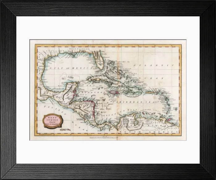 Framed Print : Map of the West Indies, 18th century(?). Artist: Barlow Framed Print : Map of the West Indies, 18th century(?). Artist: Barlow