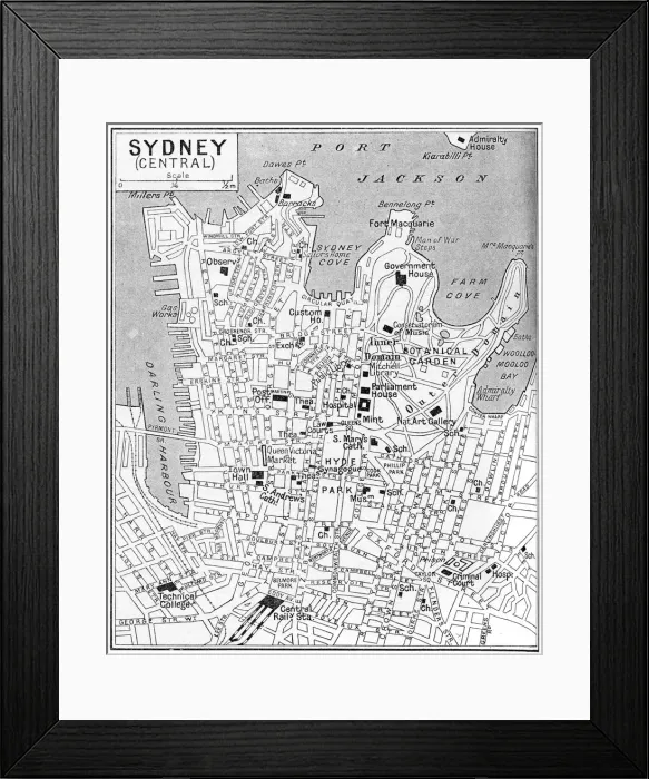 Framed Print : Map of central Sydney, New South Wales, Australia, c1924 Framed Print : Map of central Sydney, New South Wales, Australia, c1924