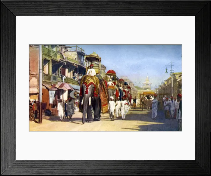 Framed Print : Gaekwars state elephants, Manipuri Bazaar, Bombay, India, c1924 Framed Print : Gaekwars state elephants, Manipuri Bazaar, Bombay, India, c1924