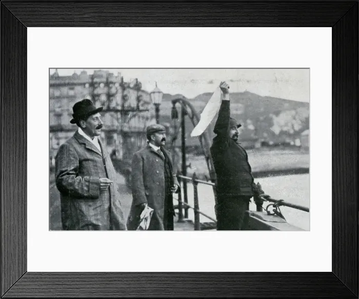 Framed Print : Louis Bleriot on the pier at Dover after his flight across the English Channel, 25 July 1909 Framed Print : Louis Bleriot on the pier at Dover after his flight across the English Channel, 25 July 1909