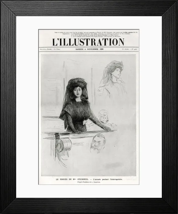 Framed Print : Marguerite Steinheil on trial, cover of L Illustration, 6 November 1909. Artist: L Sabattier Framed Print : Marguerite Steinheil on trial, cover of L Illustration, 6 November 1909. Artist: L Sabattier
