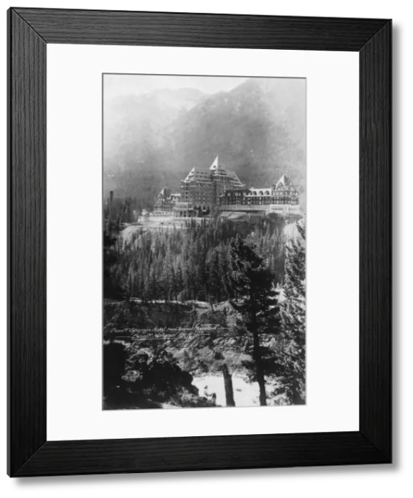 Framed Print : Banff Springs Hotel, from Tunnel Mountain, Banff National Park, Alberta, Canada, c1930s(?). Artist: Marjorie Bullock Framed Print : Banff Springs Hotel, from Tunnel Mountain, Banff National Park, Alberta, Canada, c1930s(?). Artist: Marjorie Bullock