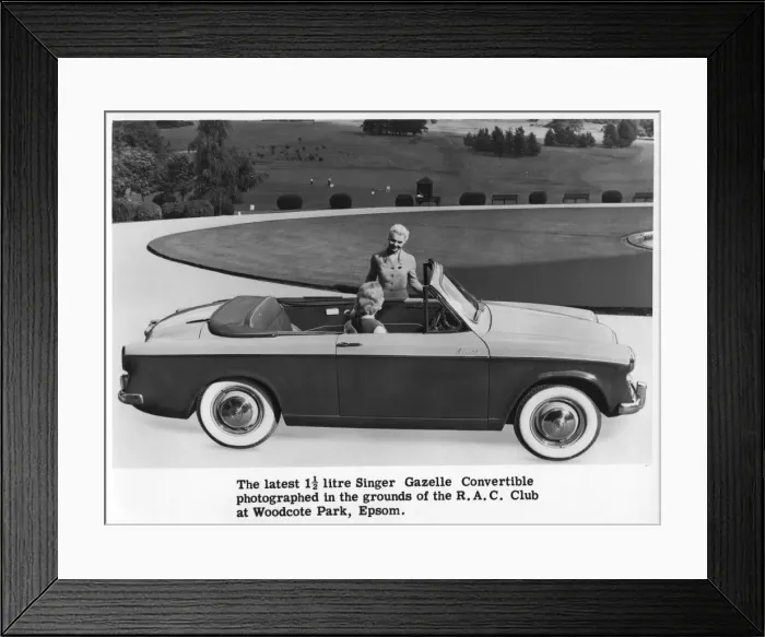 Framed Print : Singer Gazelle convertible, Woodcote Park, Epsom, Surrey, c1956-c1963 Framed Print : Singer Gazelle convertible, Woodcote Park, Epsom, Surrey, c1956-c1963