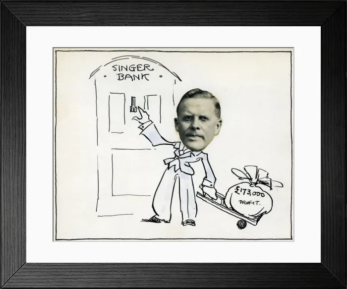 Framed Print : Cartoon of Managing Director William E Bullock, Singer & Company Ltd? Framed Print : Cartoon of Managing Director William E Bullock, Singer & Company Ltd?