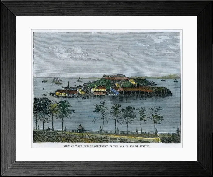 Framed Print : View of The isle of Serpents, in the Bay of Rio de Janeiro, Brazil, c1880 Framed Print : View of The isle of Serpents, in the Bay of Rio de Janeiro, Brazil, c1880