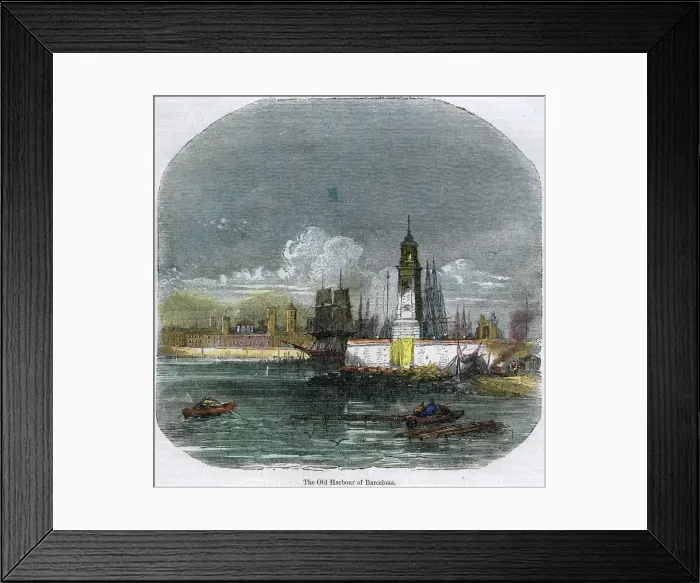 Framed Print : The Old Harbour of Barcelona, Catalonia, Spain, c1880 Framed Print : The Old Harbour of Barcelona, Catalonia, Spain, c1880