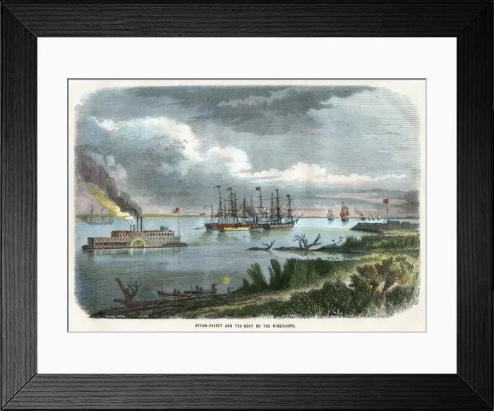 Framed Print : Steam-packet and tug-boat on the Mississippi, USA, c1875 Framed Print : Steam-packet and tug-boat on the Mississippi, USA, c1875