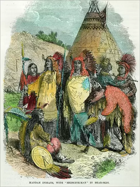 Mandan Indians, with Medicine Man in Bear Skin, c1875