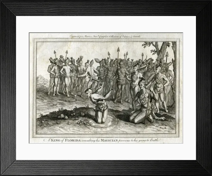 Framed Print : A King of Florida consulting his Magician previous to his going to Battle, c1760 Framed Print : A King of Florida consulting his Magician previous to his going to Battle, c1760
