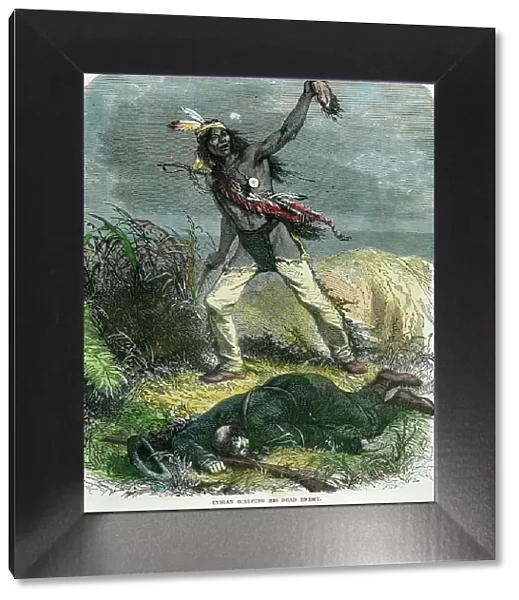 Indian scalping his dead enemy, 19th century