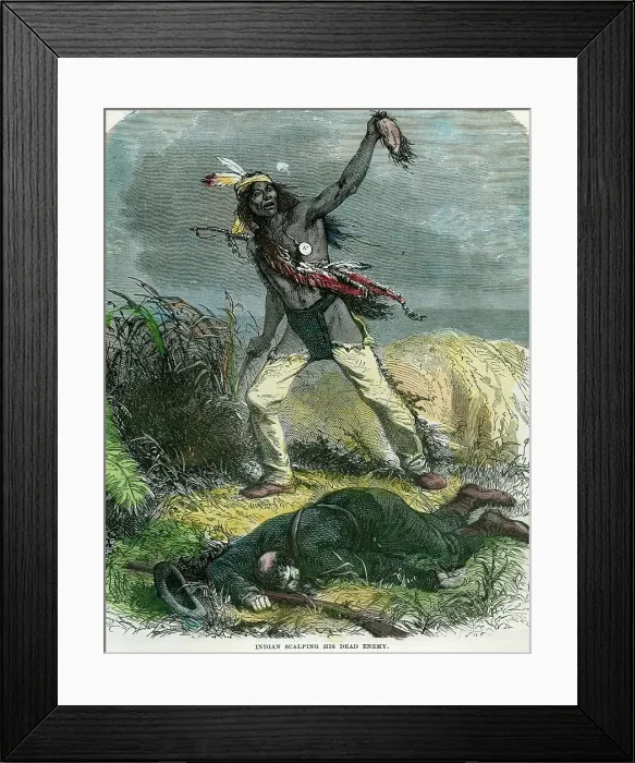 Framed Print : Indian scalping his dead enemy, 19th century Framed Print : Indian scalping his dead enemy, 19th century