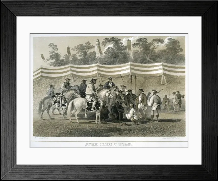 Framed Print : Japanese soldiers at Yukuhama, Japan, c1845. Artist: Sarony & Co Framed Print : Japanese soldiers at Yukuhama, Japan, c1845. Artist: Sarony & Co
