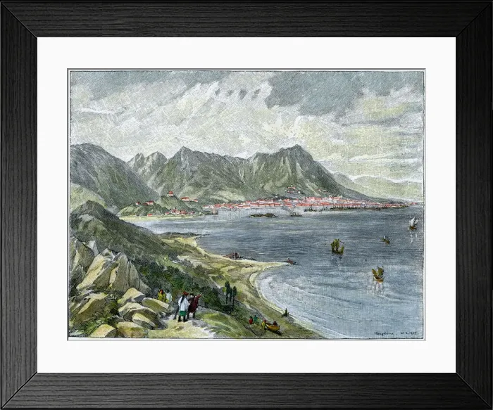 Framed Print : Victoria, Hong Kong, from the Chinese mainland, c1890 Framed Print : Victoria, Hong Kong, from the Chinese mainland, c1890
