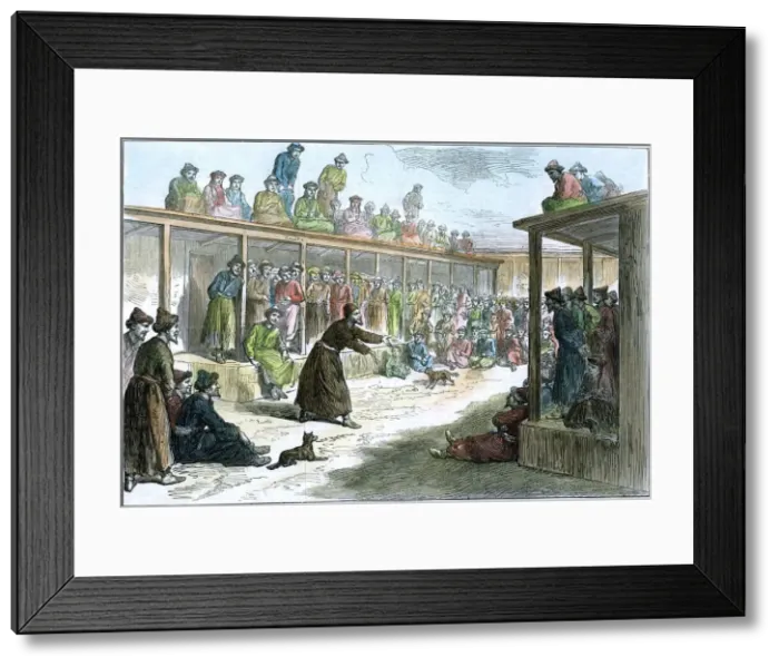 Framed Print : A professional story teller at Kashgar, Xinjiang, China, c1875 Framed Print : A professional story teller at Kashgar, Xinjiang, China, c1875