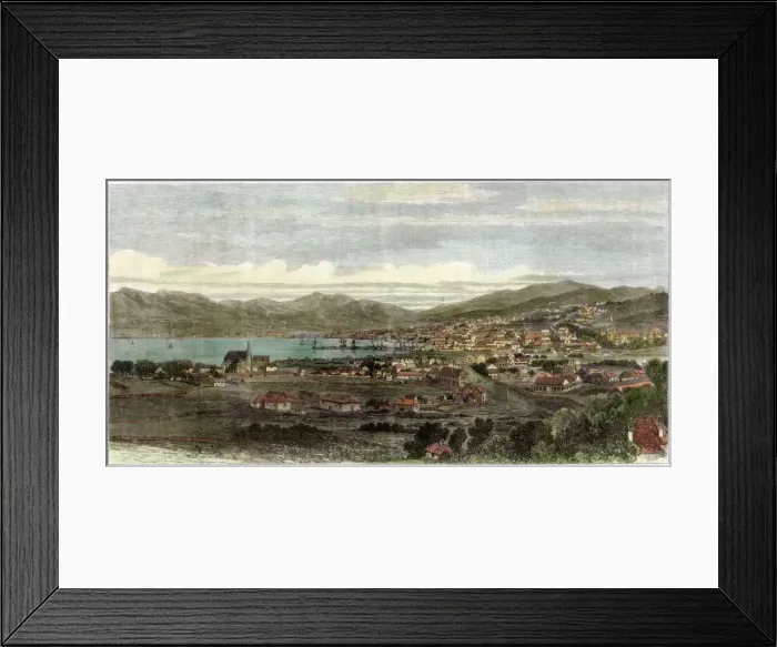 Framed Print : The town and port of Wellington, capital of New Zealand, c1880 Framed Print : The town and port of Wellington, capital of New Zealand, c1880