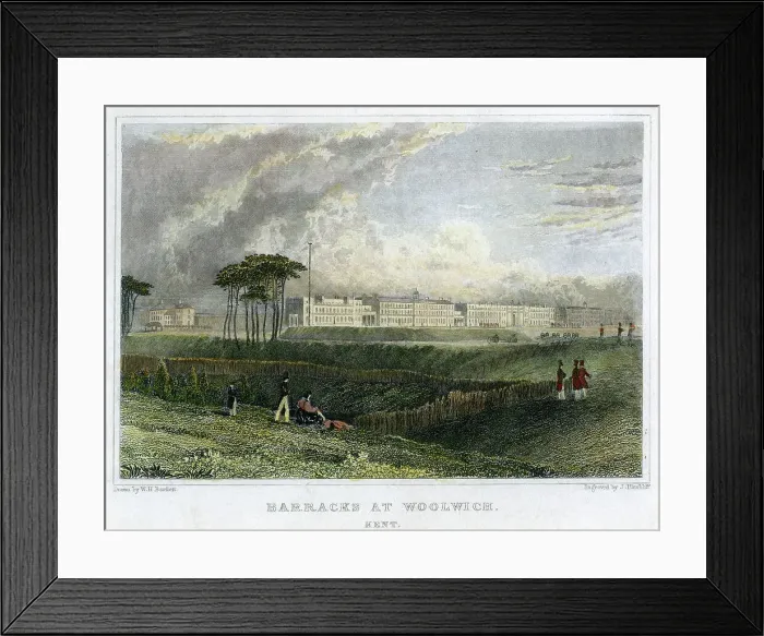 Framed Print : Barracks at Woolwich, Kent, c1830. Artist: J Hinchliff Framed Print : Barracks at Woolwich, Kent, c1830. Artist: J Hinchliff