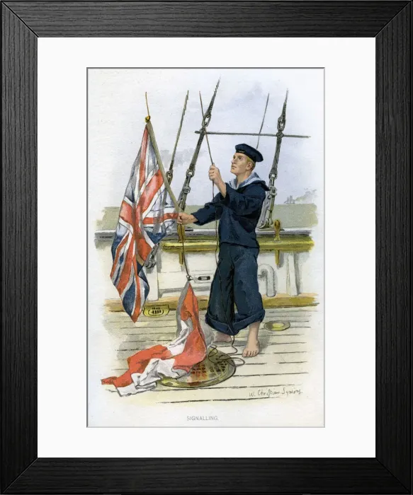 Framed Print : Royal Navy sailor signalling, c1890-c1893. Artist: William Christian Symons Framed Print : Royal Navy sailor signalling, c1890-c1893. Artist: William Christian Symons