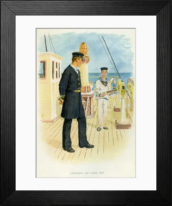 Framed Print : Royal Navy Lieutenant and signal boy, c1890-c1893 Framed Print : Royal Navy Lieutenant and signal boy, c1890-c1893