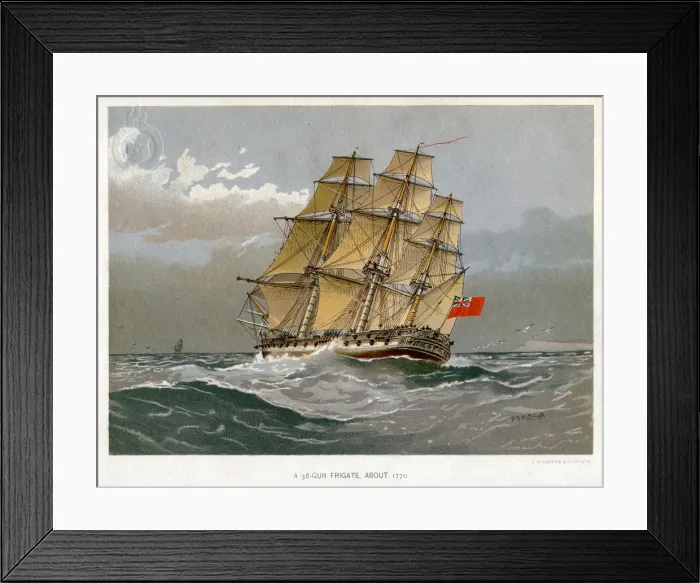 Framed Print : A Royal Navy 38 gun frigate, c1770 (c1890-c1893). Artist: William Frederick Mitchell Framed Print : A Royal Navy 38 gun frigate, c1770 (c1890-c1893). Artist: William Frederick Mitchell
