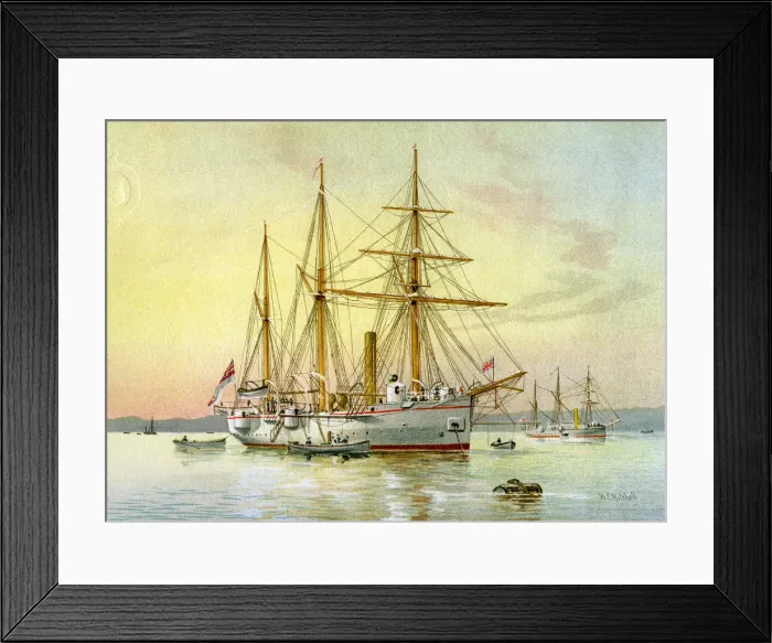 Framed Print : HMS Bramble, Royal Navy 1st class gunboat, c1890-c1893. Artist: William Frederick Mitchell