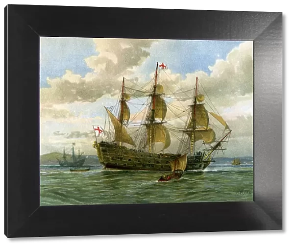 Royal Navy battle ship, c1650 (c1890-c1893). Artist: William Frederick Mitchell