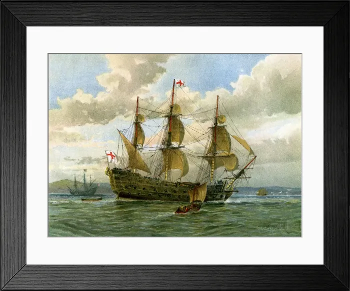 Framed Print : Royal Navy battle ship, c1650 (c1890-c1893). Artist: William Frederick Mitchell