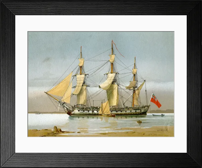 Framed Print : A Royal Navy 42 gun frigate, c1780 (c1890-c1893). Artist: William Frederick Mitchell Framed Print : A Royal Navy 42 gun frigate, c1780 (c1890-c1893). Artist: William Frederick Mitchell