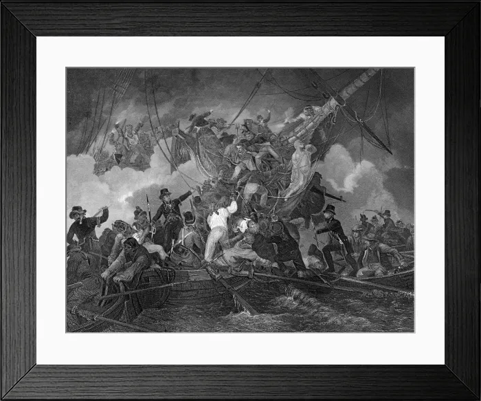 Framed Print : The cutting out of the corvette La Chevrette, 21 July 1801 (c1857). Artist: J Rogers Framed Print : The cutting out of the corvette La Chevrette, 21 July 1801 (c1857). Artist: J Rogers
