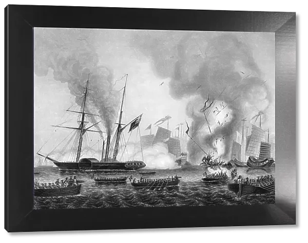 The destruction of the Chinese war junk in Ansons Bay, 7 January 1841 (c1857). Artist: George Greatbatch