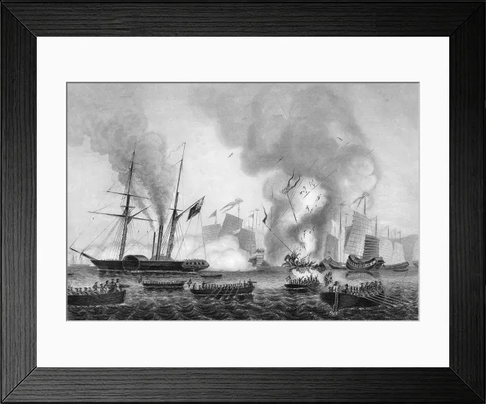 Framed Print : The destruction of the Chinese war junk in Ansons Bay, 7 January 1841 (c1857). Artist: George Greatbatch Framed Print : The destruction of the Chinese war junk in Ansons Bay, 7 January 1841 (c1857). Artist: George Greatbatch