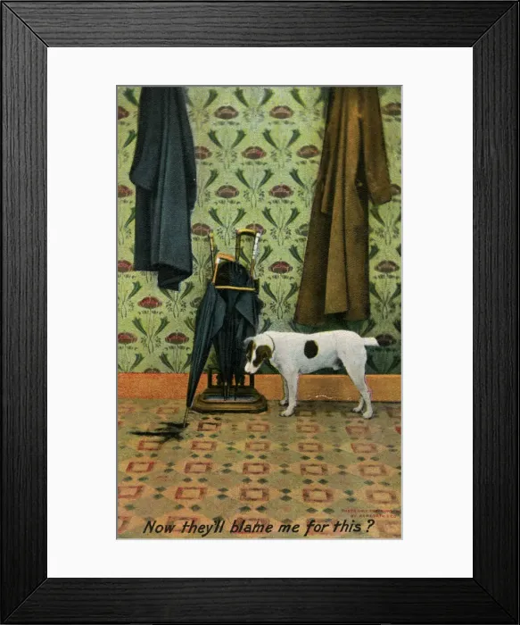Framed Print : Now they ll blame me for this?, c1910. Artist: Holmfirth Bamforth and Co Framed Print : Now they ll blame me for this?, c1910. Artist: Holmfirth Bamforth and Co