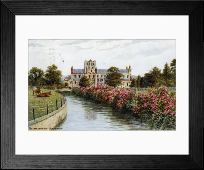Framed Print : Buckfast Abbey, north view, Devon. Artist: J Salmon Framed Print : Buckfast Abbey, north view, Devon. Artist: J Salmon
