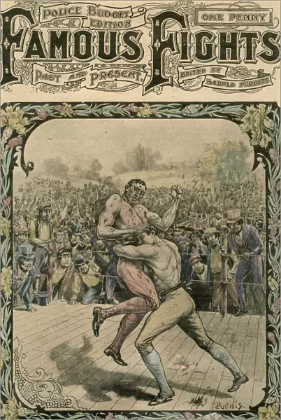 Caught him with both arms round the waist, and threw him on the stage, c1890-c1909(?). Artist: Pugnis