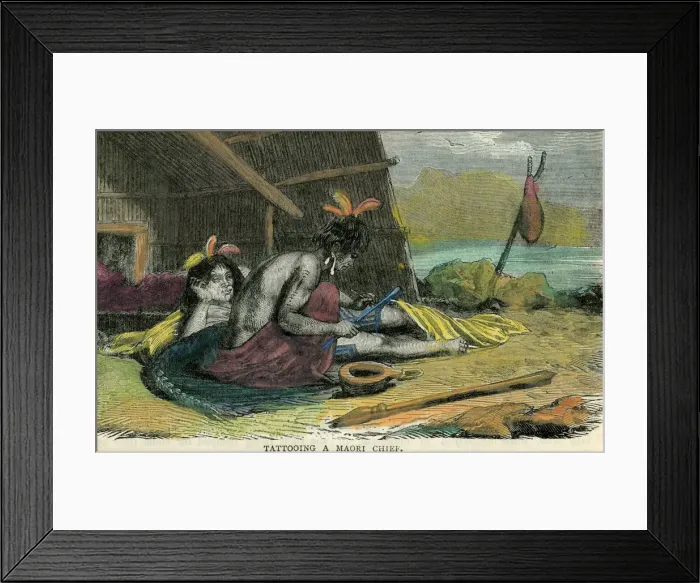 Framed Print : Tatooing a Maori chief, late 19th century(?) Framed Print : Tatooing a Maori chief, late 19th century(?)