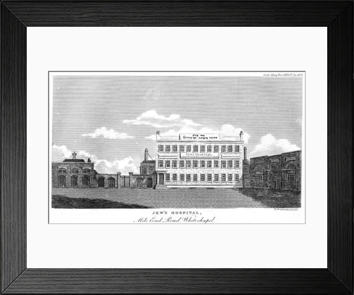 Framed Print : Jews Hospital, Mile End Road, Whitechapel, London, late 18th or early 19th century. Artist: Thomas Prattent Framed Print : Jews Hospital, Mile End Road, Whitechapel, London, late 18th or early 19th century. Artist: Thomas Prattent